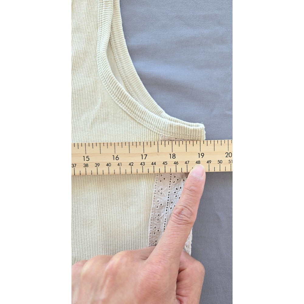 Tribal Lace Tank Top Ribbed Knit Henley Round Neck Pastel Yellow Beige Quiet Lux - Picture 8 of 16